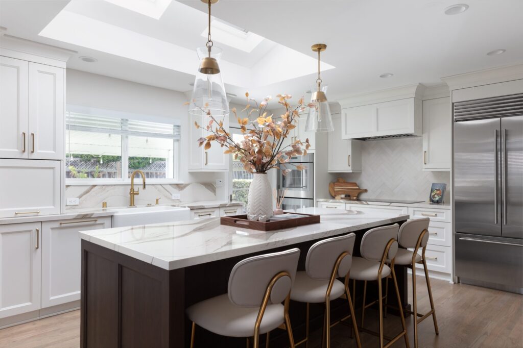 Luxury san jose kitchen remodel with large island and sky well