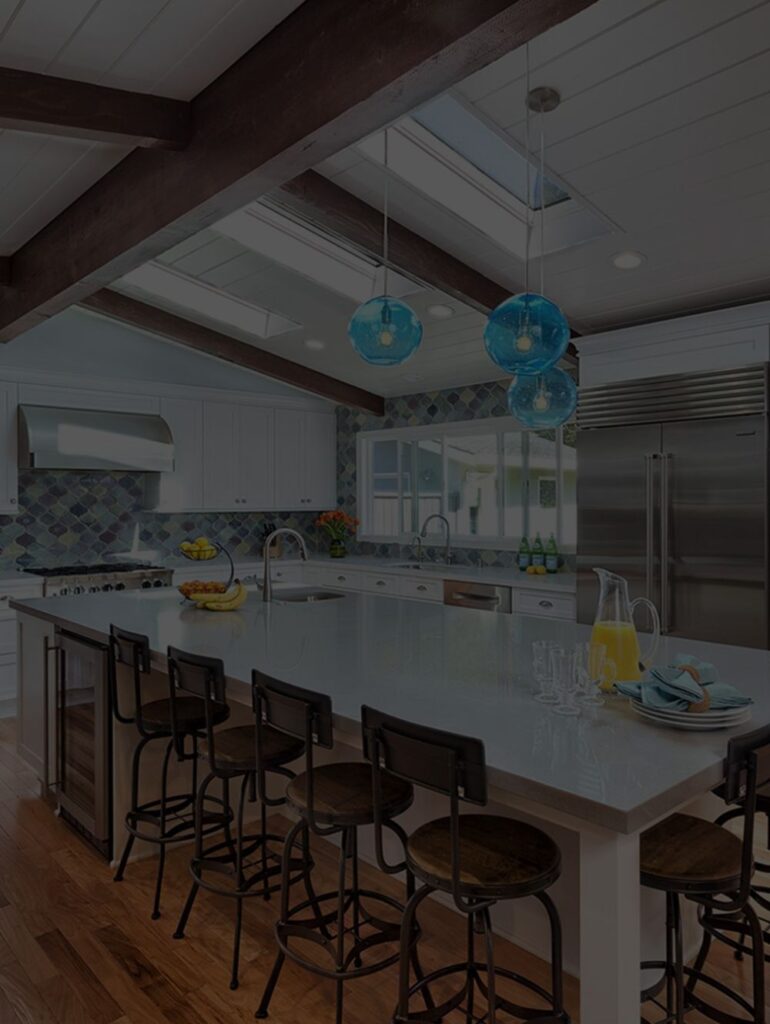 Gridley guide to remodeling showing updated kitchen with fun finishes of orange and aqua